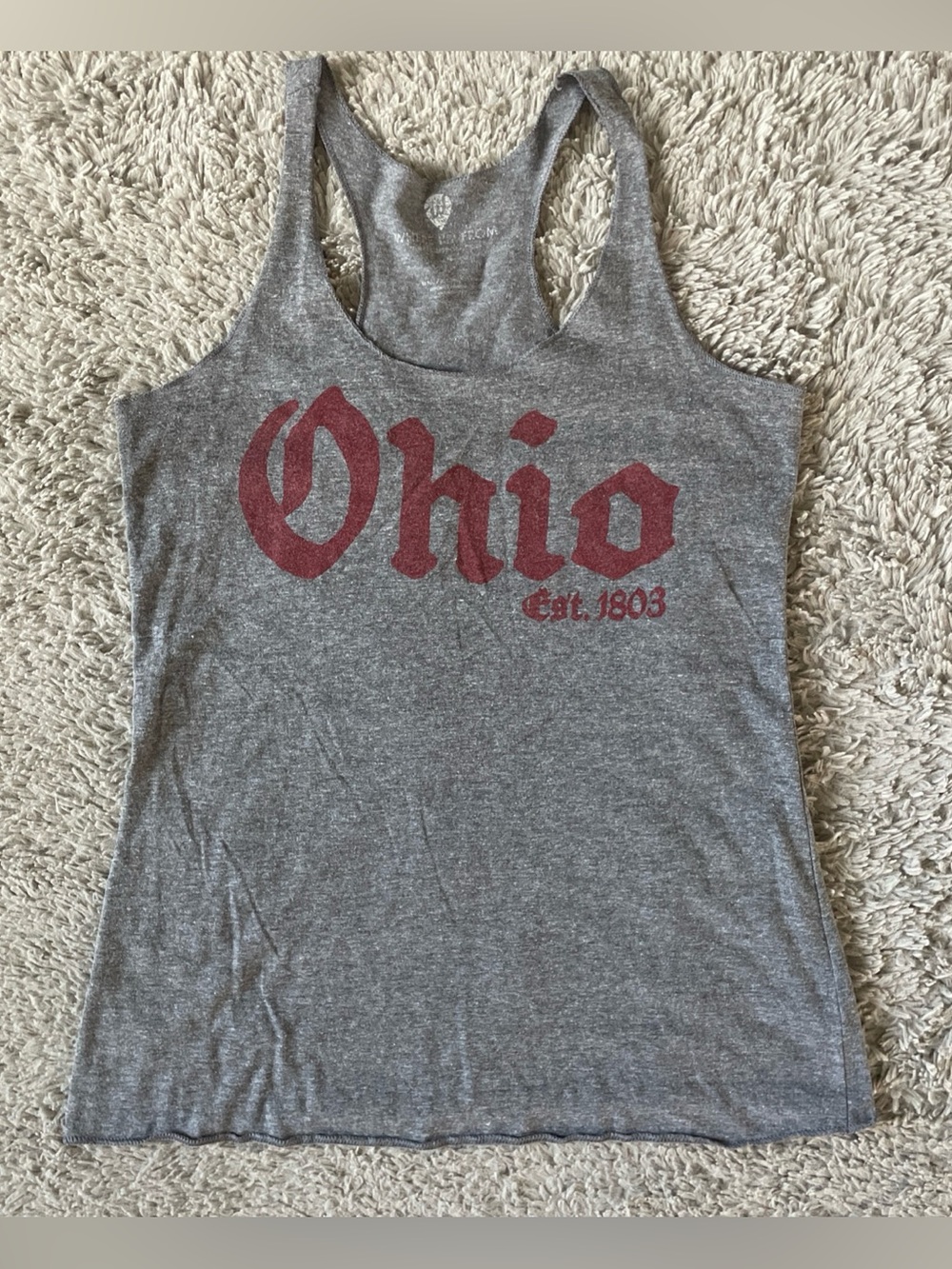 Women’s Where I’m From Gray Tank Top Size SMALL Ohio EST. 1803 script basic